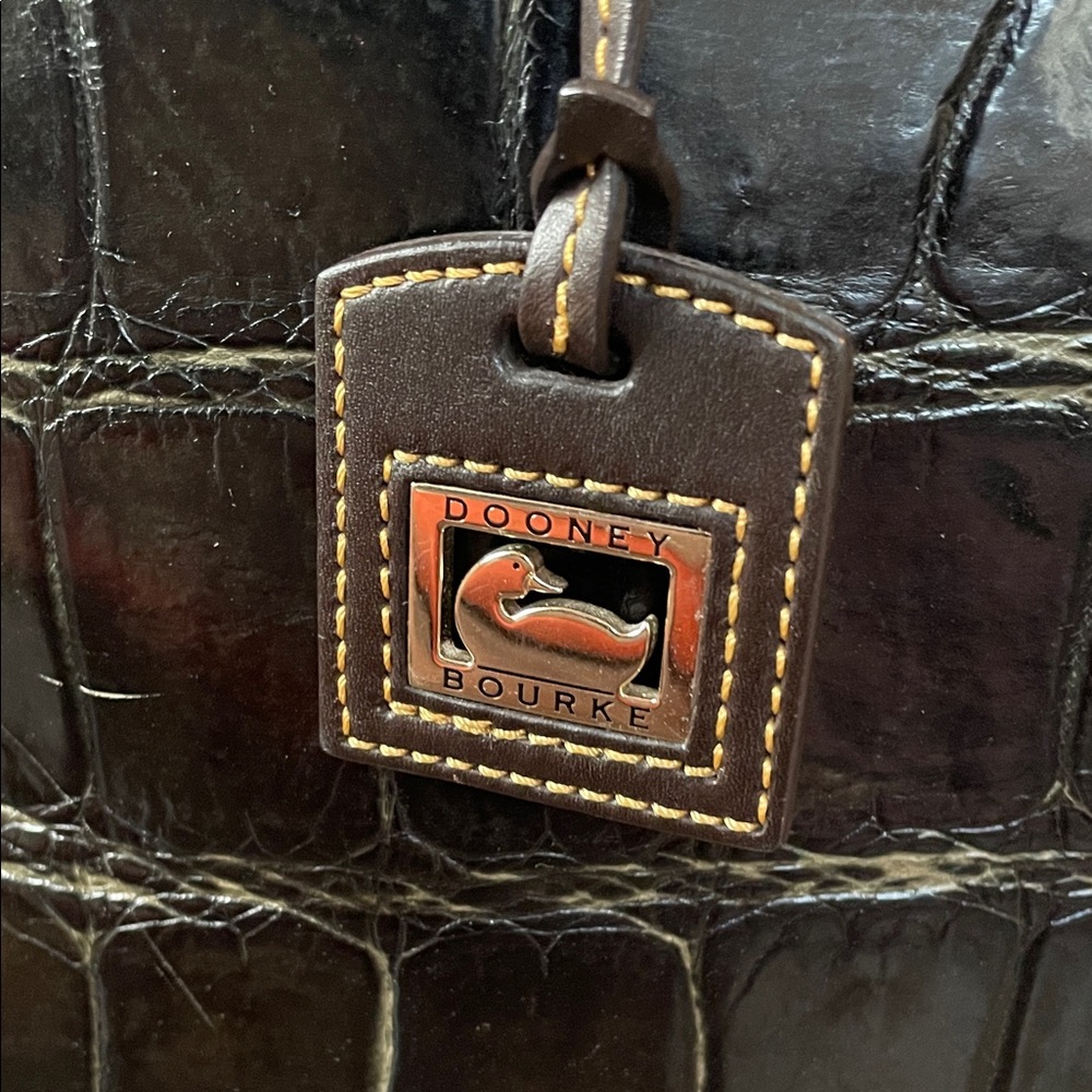 Vintage Dooney & Bourke Croco Embossed Leather Tote - Dark Brown / Black - Picture 9 of 10